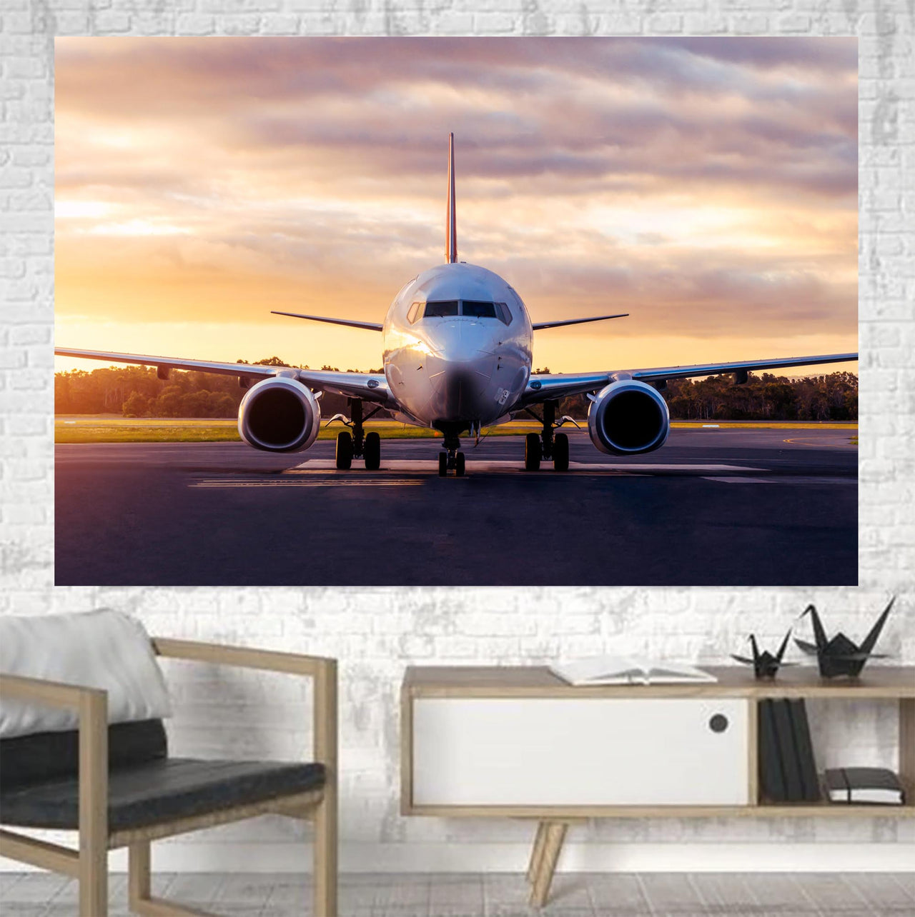 Boeing 737-800 During Sunset Printed Canvas Posters (1 Piece)