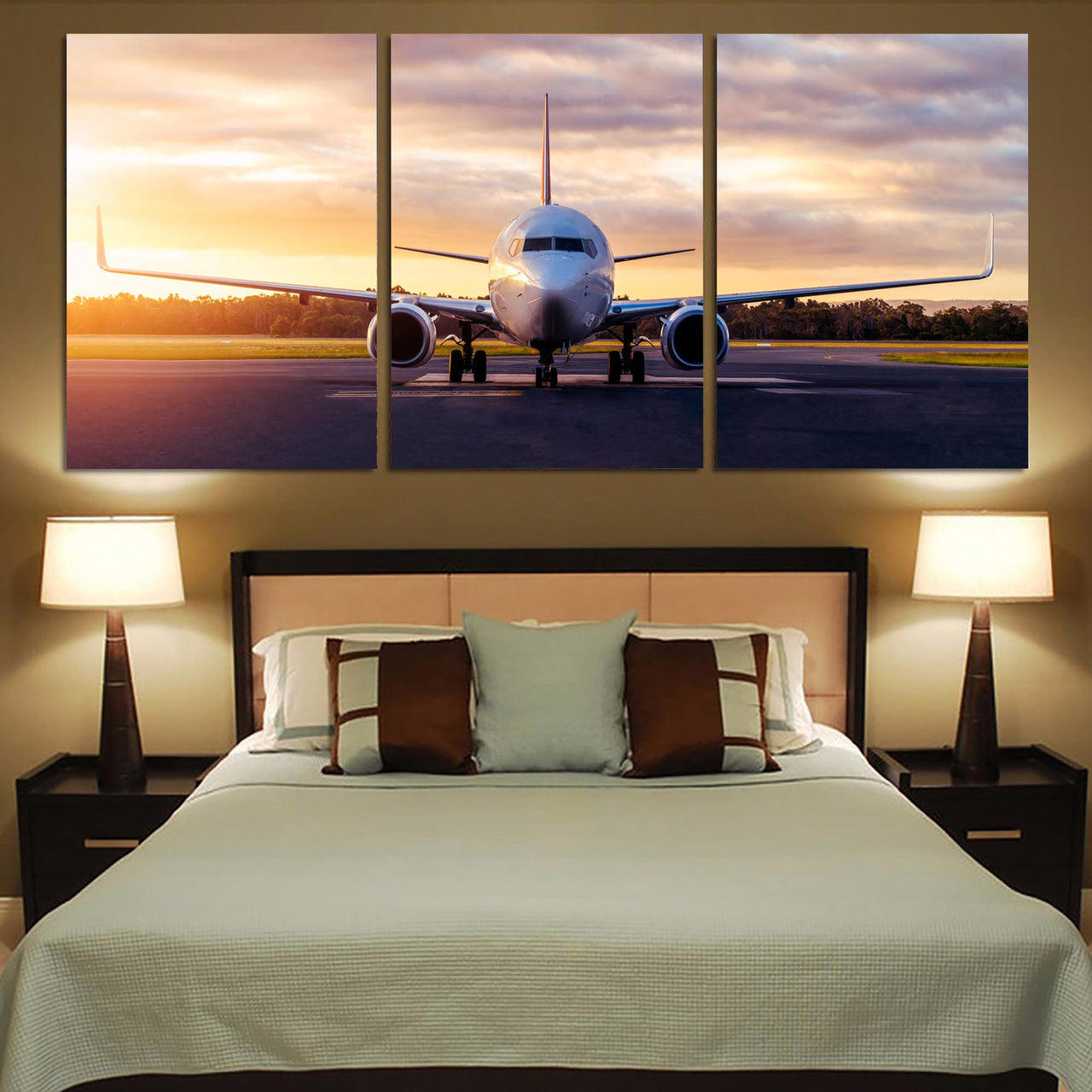 Boeing 737-800 During Sunset Printed Canvas Posters (3 Pieces)