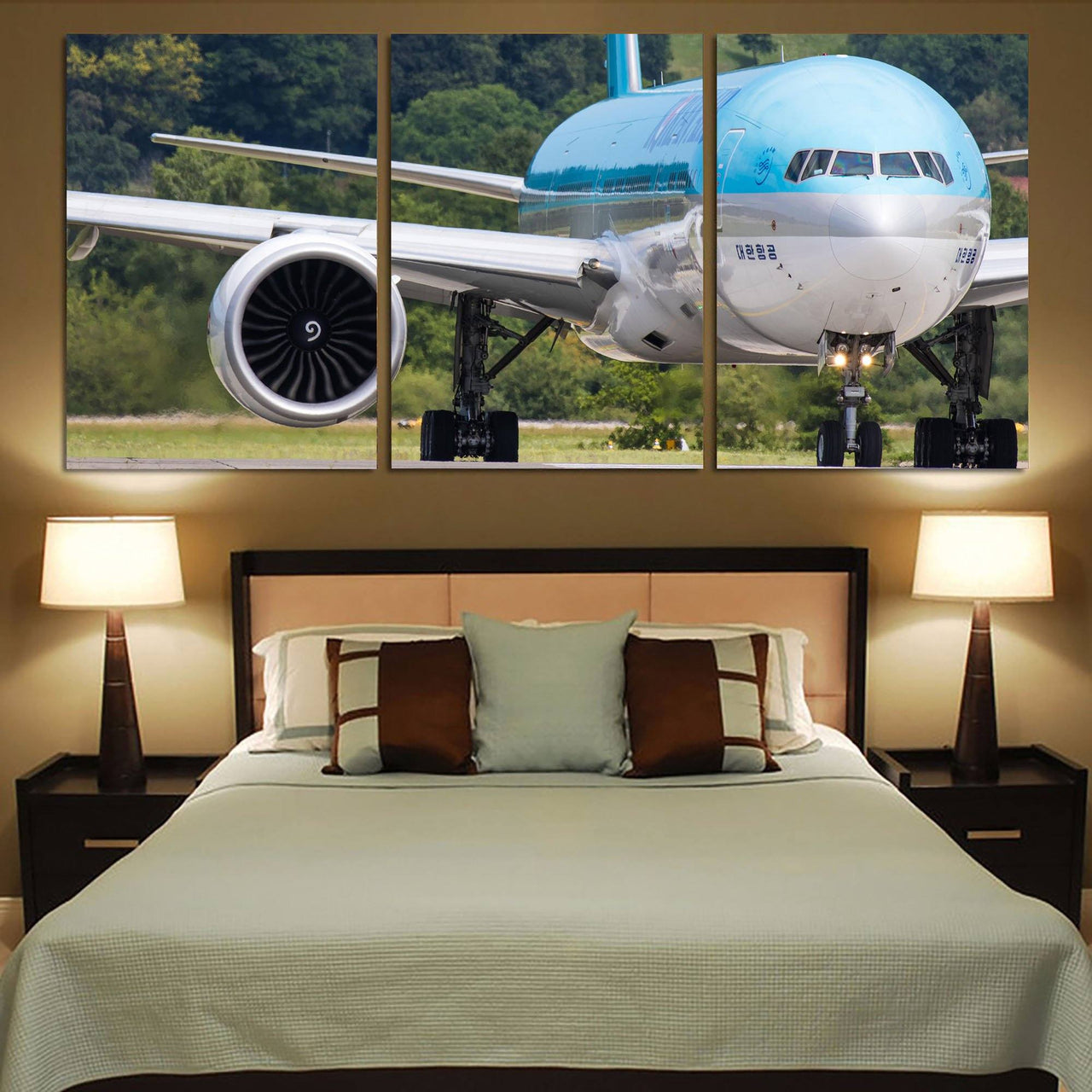 Face to Face with Korean Airlines Boeing 777 Printed Canvas Posters (3 Pieces) Aviation Shop 
