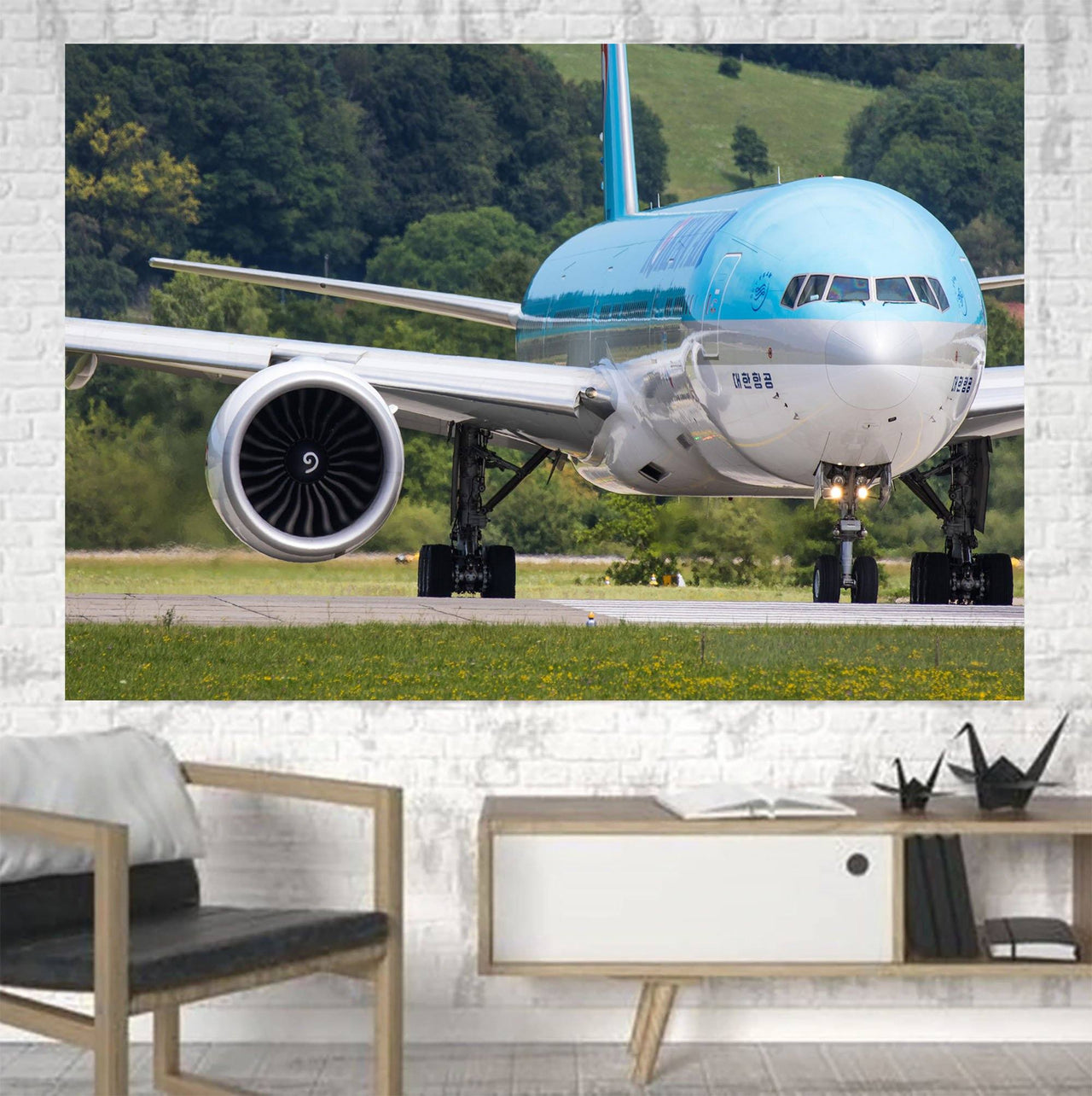 Face to Face with Korean Airlines Boeing 777 Printed Canvas Posters (1 Piece) Aviation Shop 