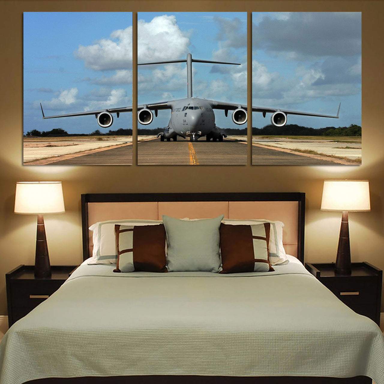 Face to Face with Military Cargo Airplane Printed Canvas Posters (3 Pieces) Aviation Shop 