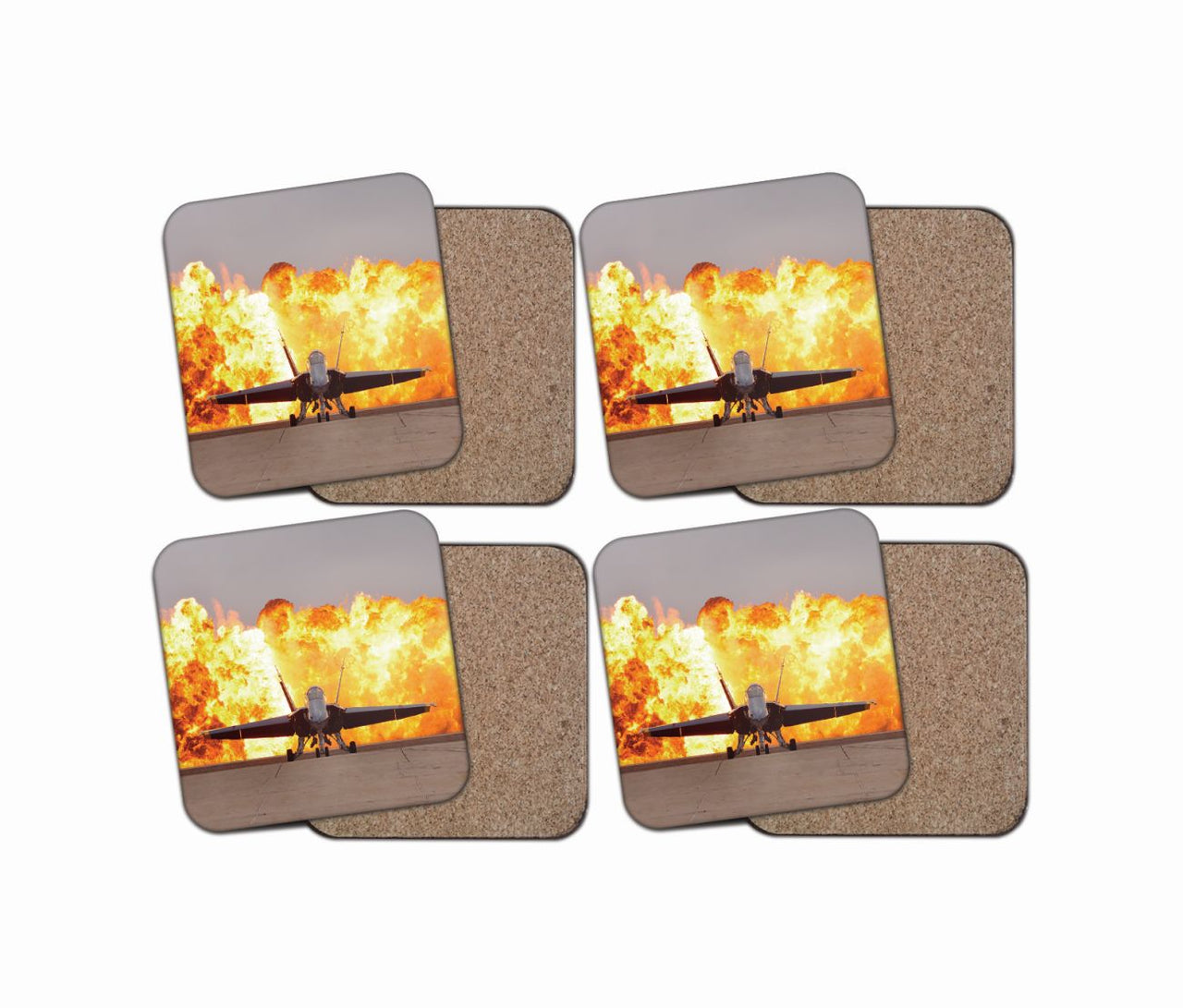 Face to Face with Air Force Jet & Flames Designed Coasters