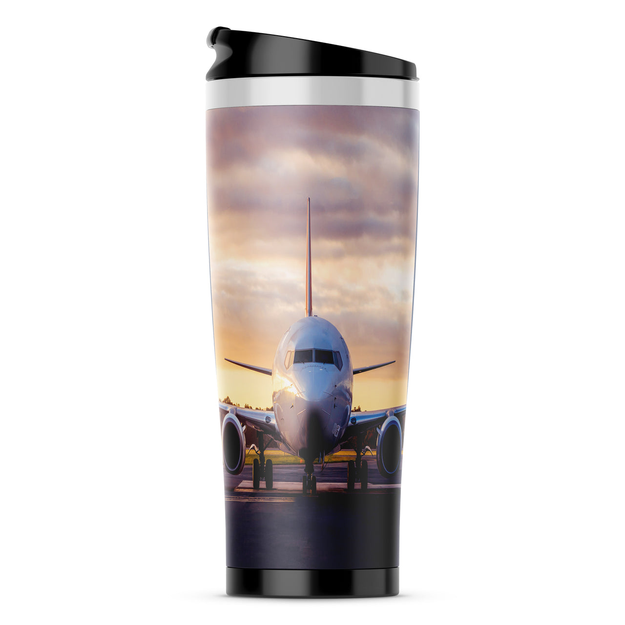 Face to Face with Boeing 737-800 During Sunset Designed Travel Mugs