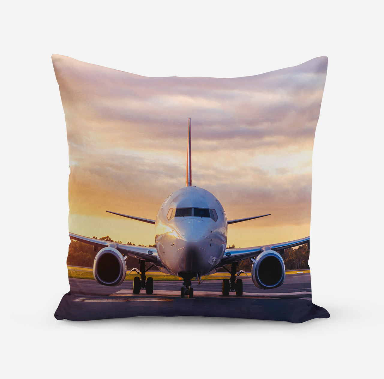 Face to Face with Boeing 737-800 During Sunset Designed Pillows