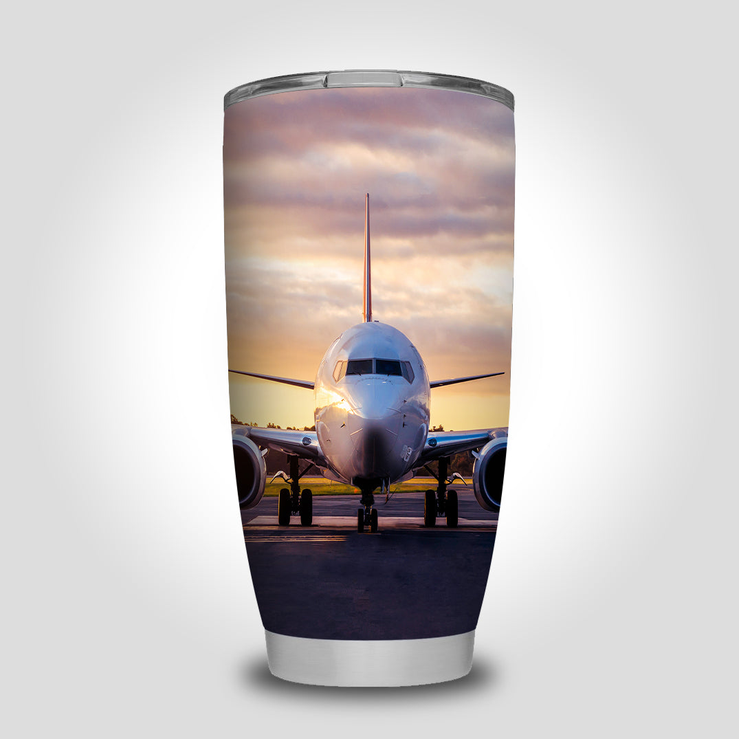 Face to Face with Boeing 737-800 During Sunset Designed Tumbler Travel Mugs