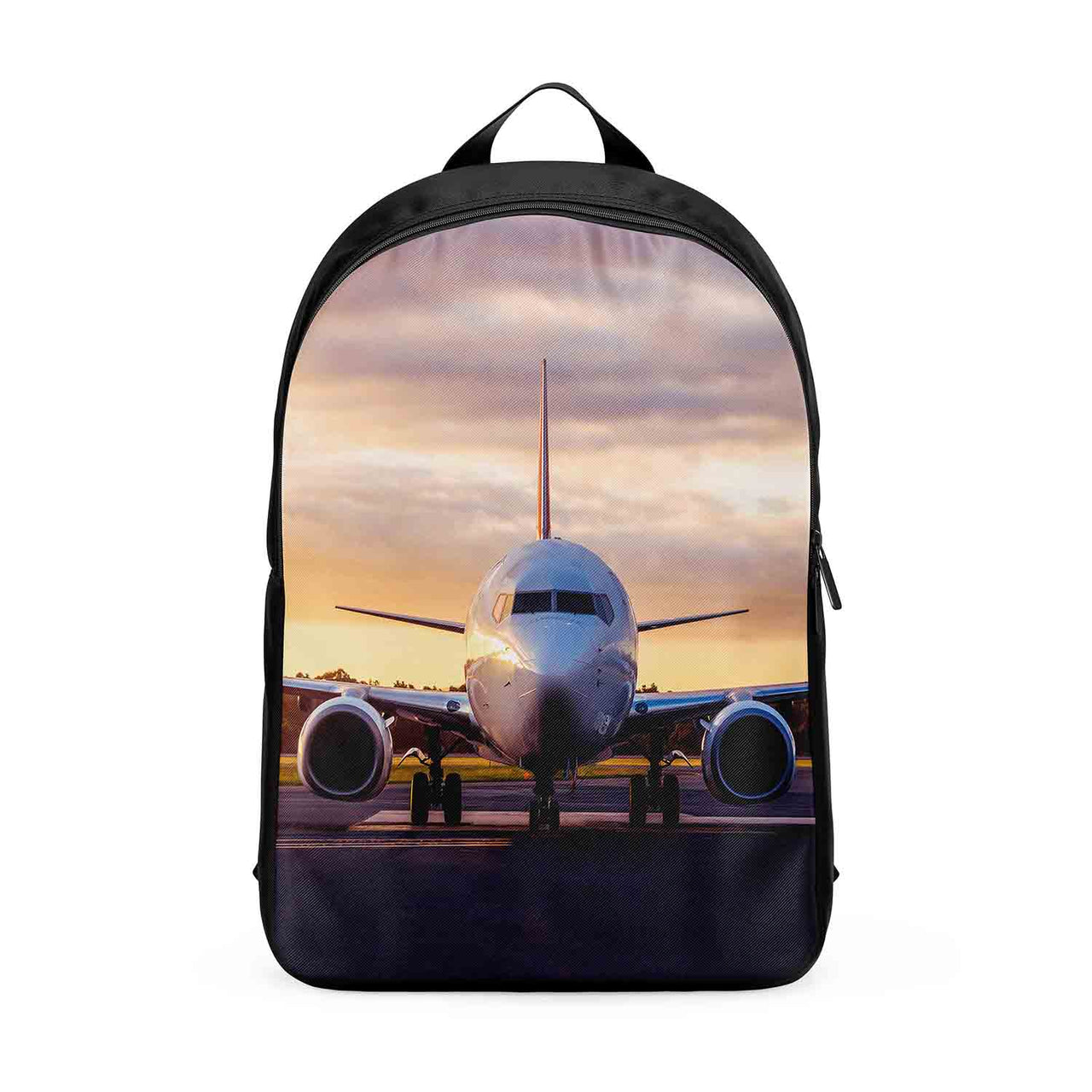 Face to Face with Boeing 737-800 During Sunset Designed Backpacks
