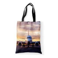 Thumbnail for Face to Face with Boeing 737-800 During Sunset Designed Tote Bags