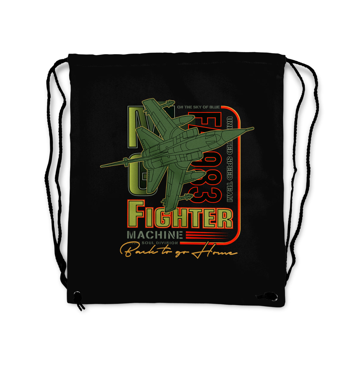 Fighter Machine Designed Drawstring Bags