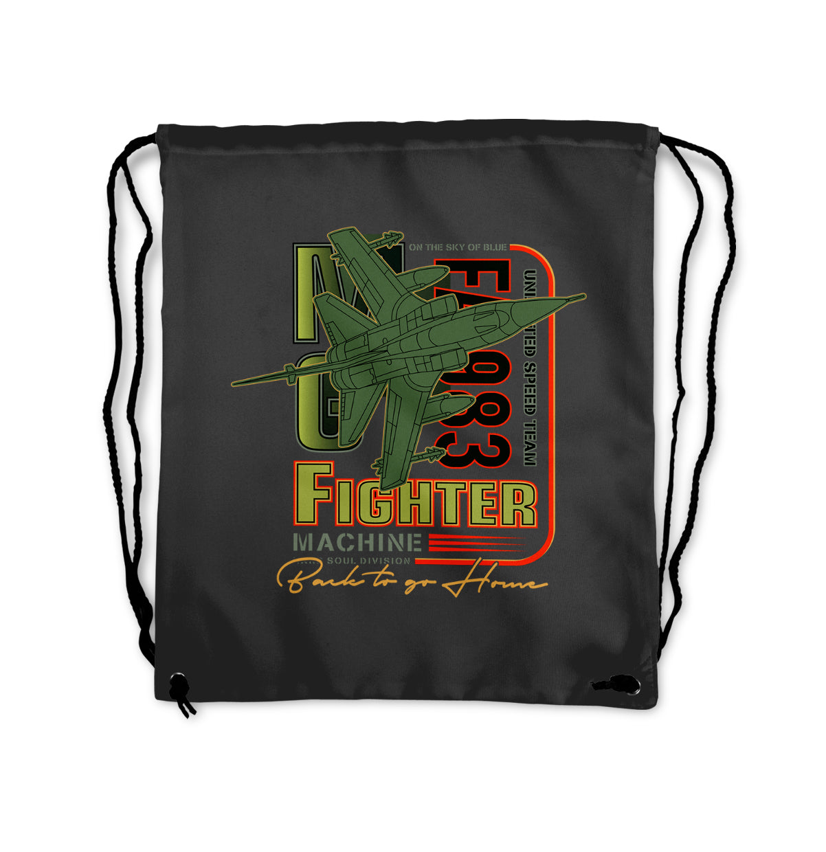 Fighter Machine Designed Drawstring Bags