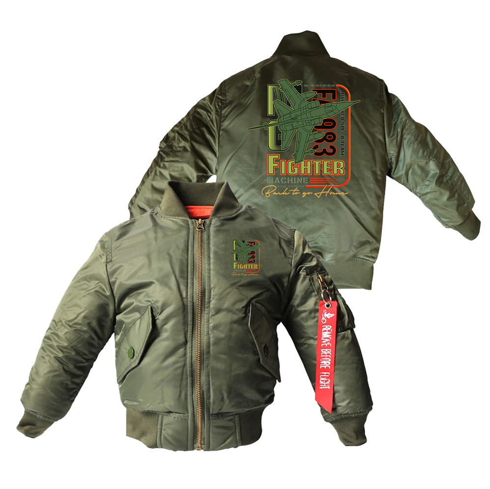 Fighter Machine Designed Children Bomber Jackets