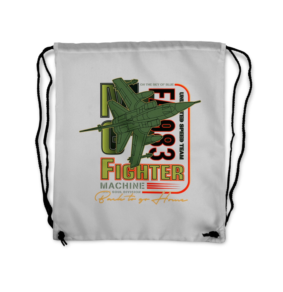Fighter Machine Designed Drawstring Bags