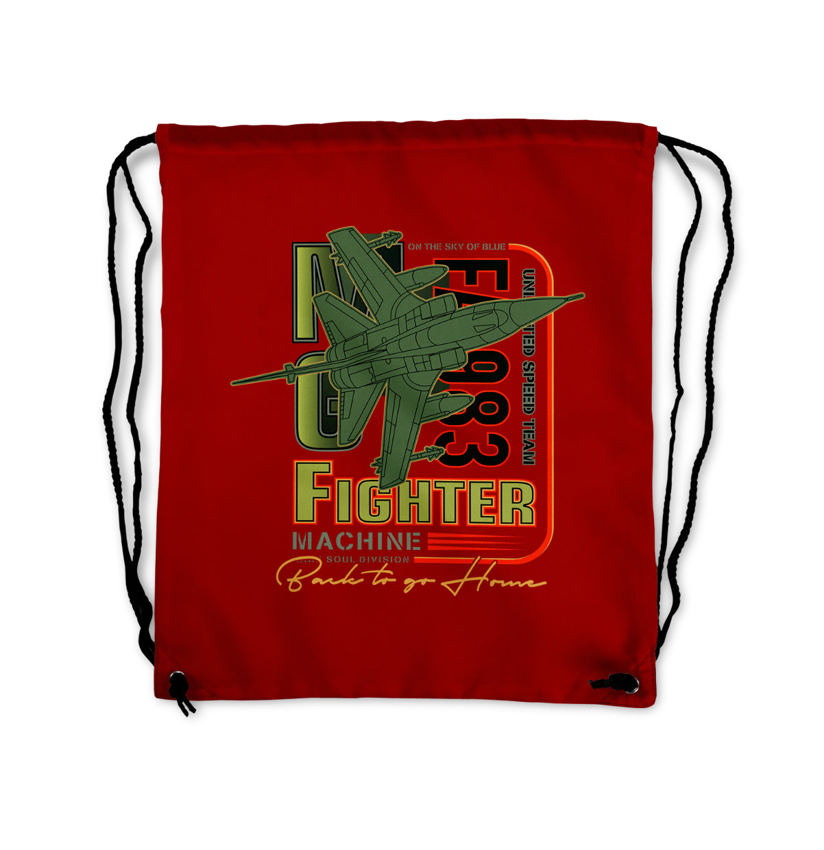 Fighter Machine Designed Drawstring Bags