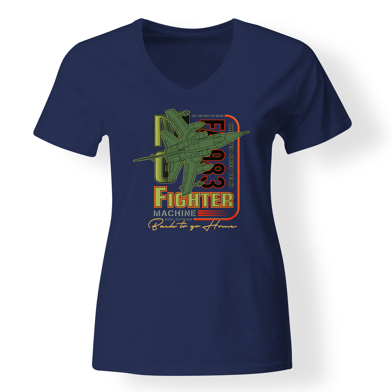 Fighter Machine Designed V-Neck T-Shirts