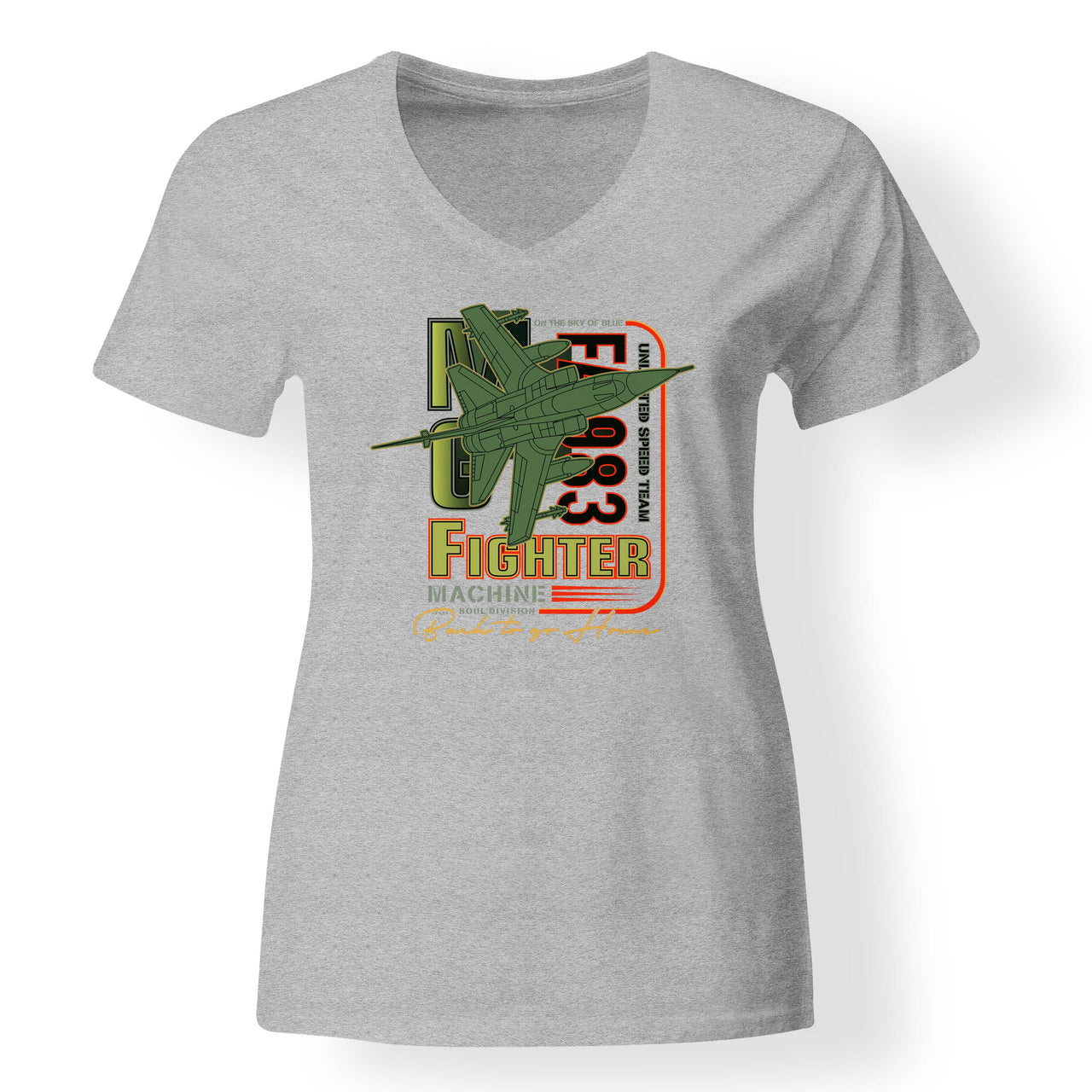 Fighter Machine Designed V-Neck T-Shirts