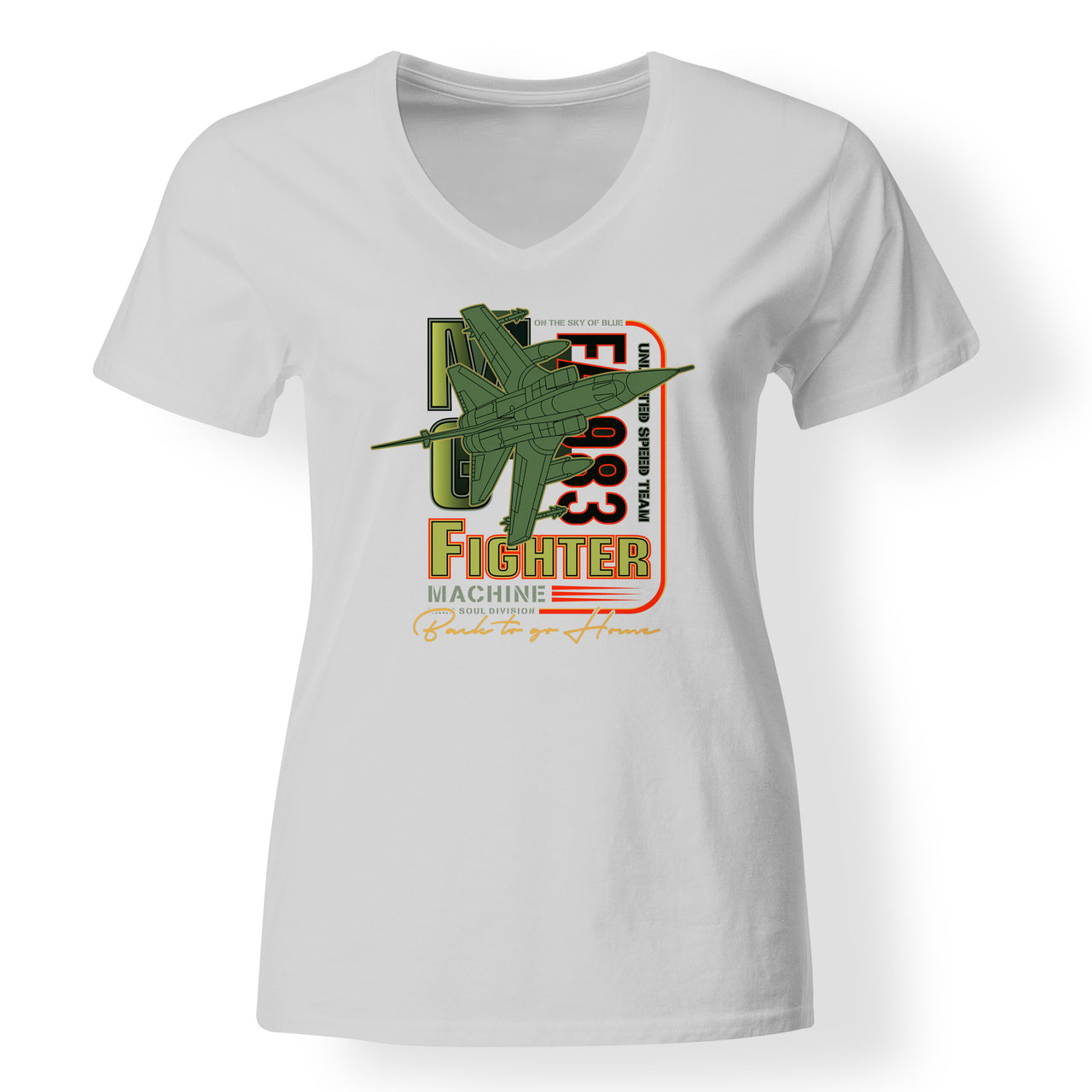 Fighter Machine Designed V-Neck T-Shirts