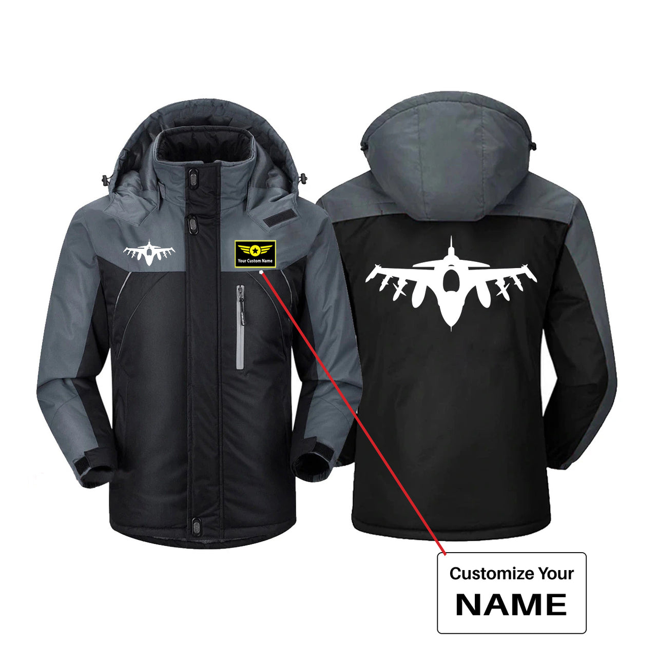Fighting Falcon F16 Silhouette Designed Thick Winter Jackets