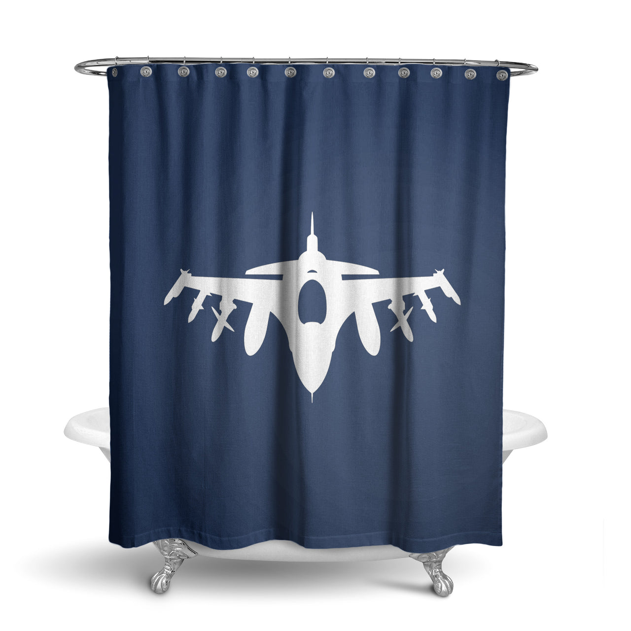 Fighting Falcon F16 Silhouette Designed Shower Curtains