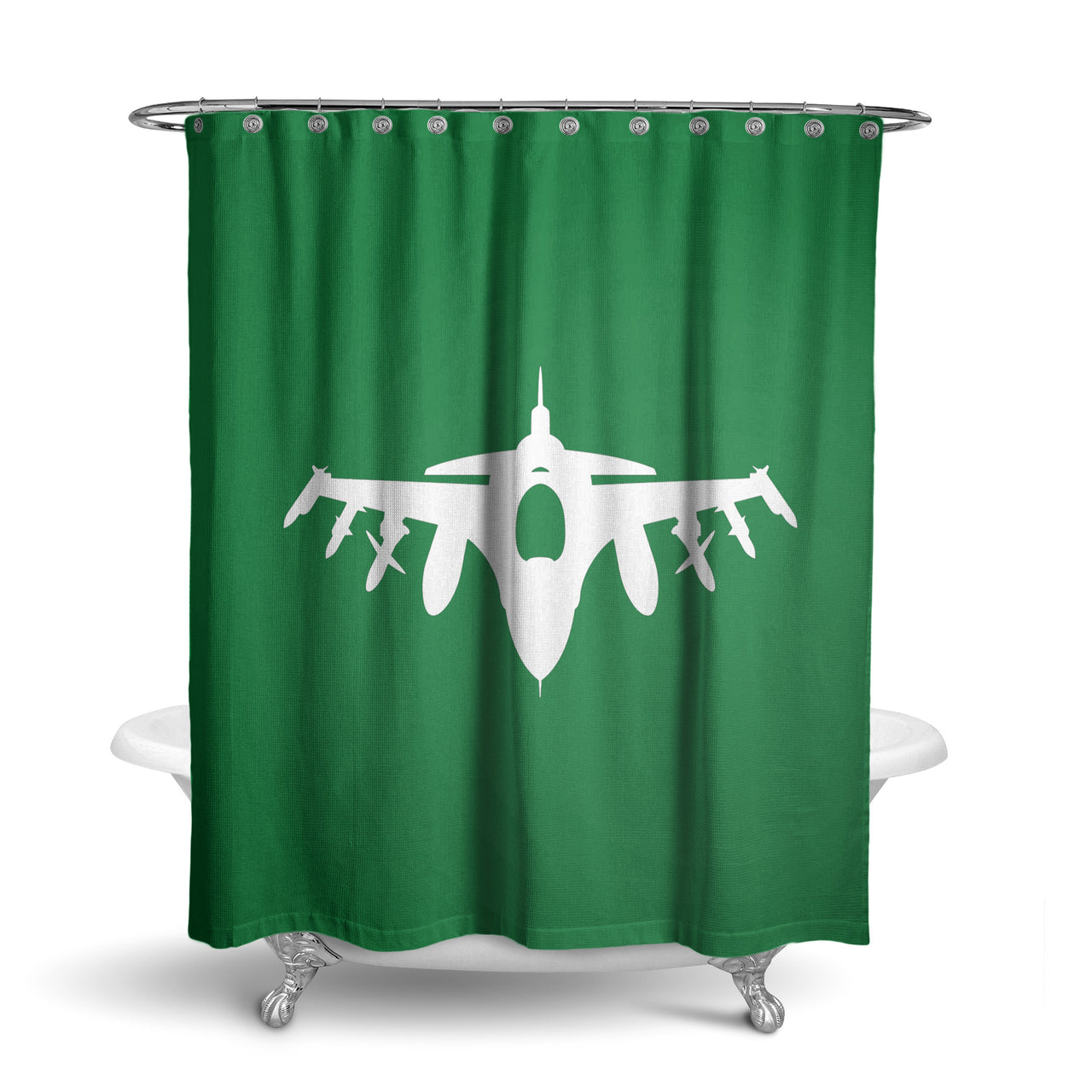 Fighting Falcon F16 Silhouette Designed Shower Curtains