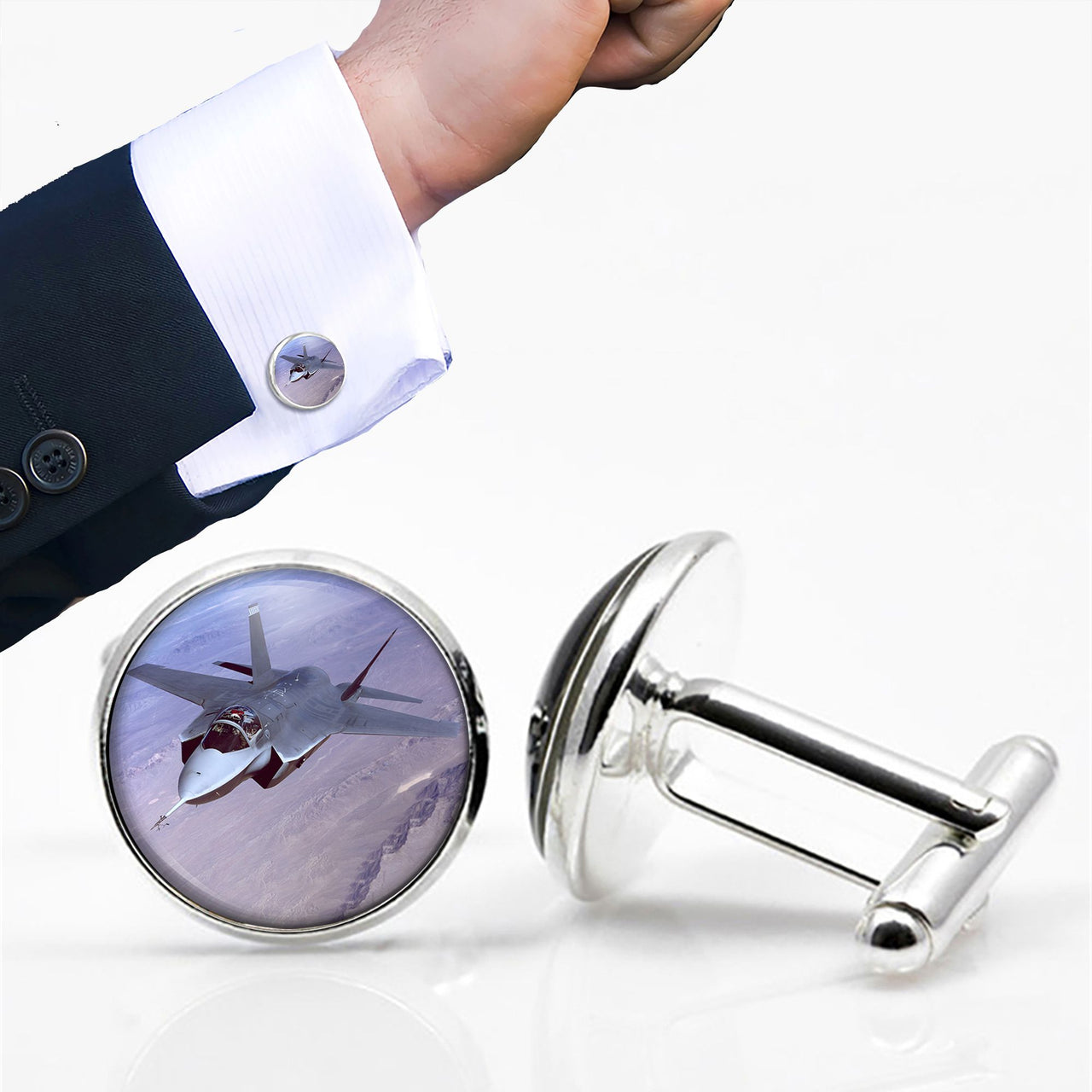 Fighter Jet 35 Captured in the Air Designed Cuff Links