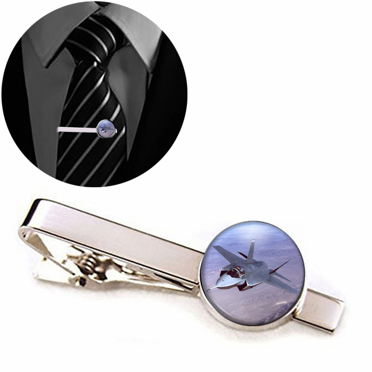 Fighter Jet 35 Captured in the Air Designed Tie Clips