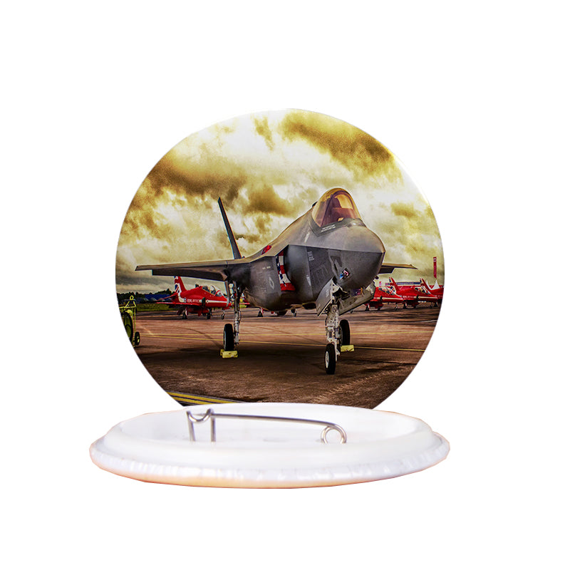 Fighting Falcon F35 at Airbase Designed Pins