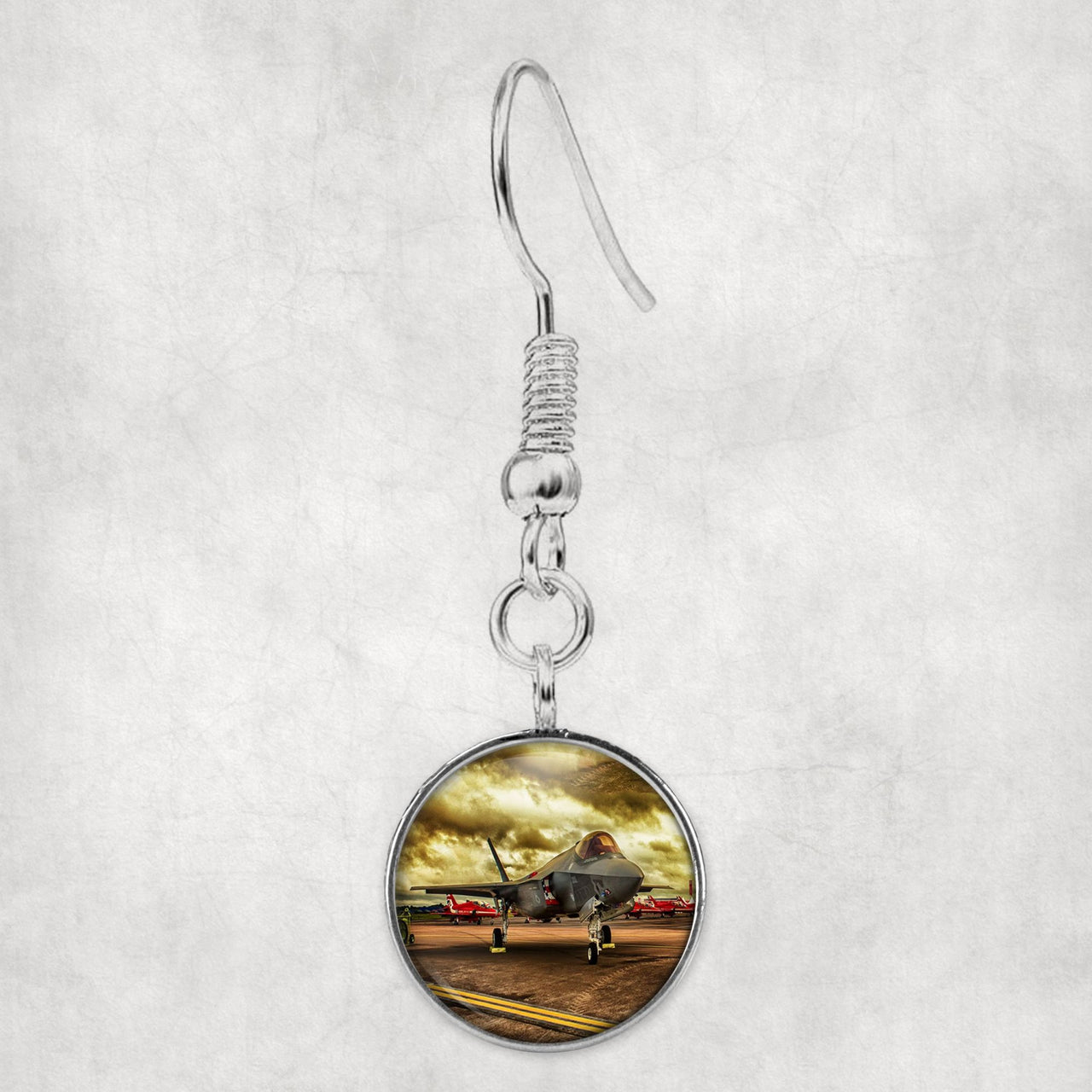 Fighter Jet 35 at Airbase Designed Earrings