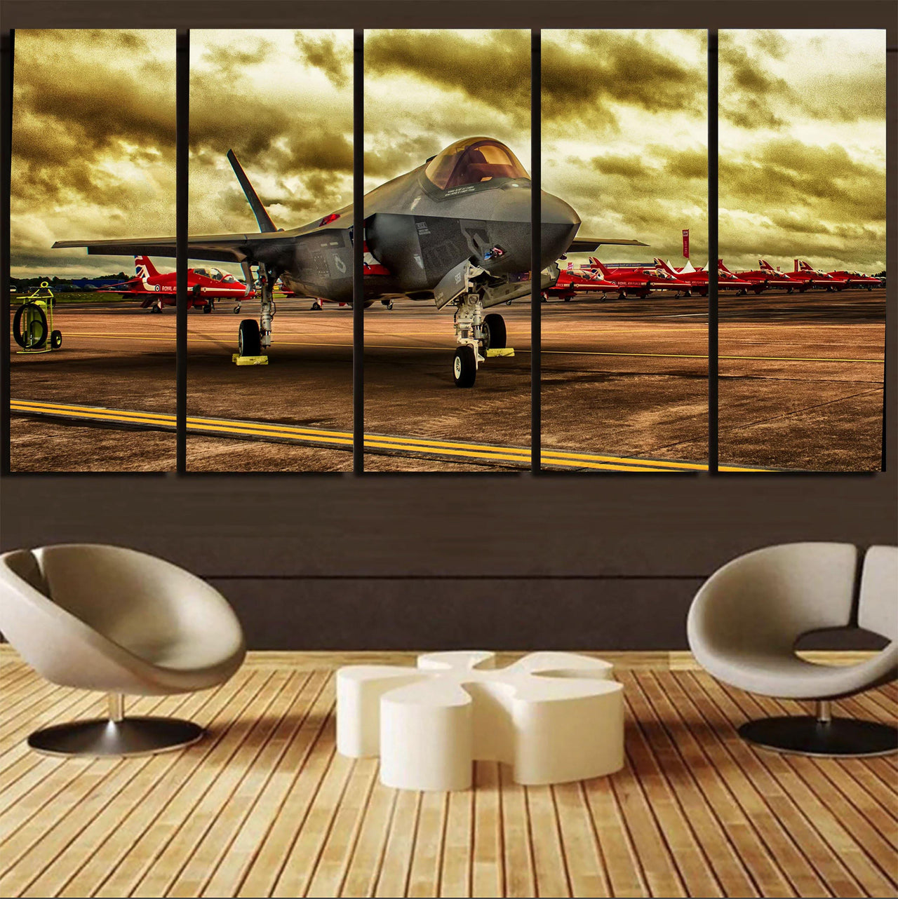 Fighting Falcon F35 at Airbase Printed Canvas Prints (5 Pieces) Aviation Shop 