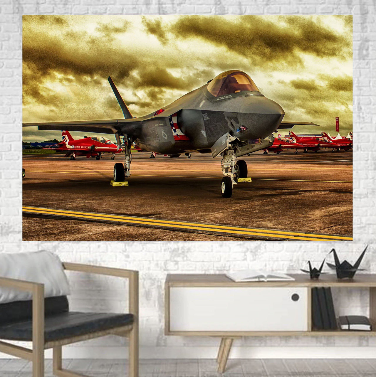 Fighting Falcon F35 at Airbase Printed Canvas Posters (1 Piece) Aviation Shop 
