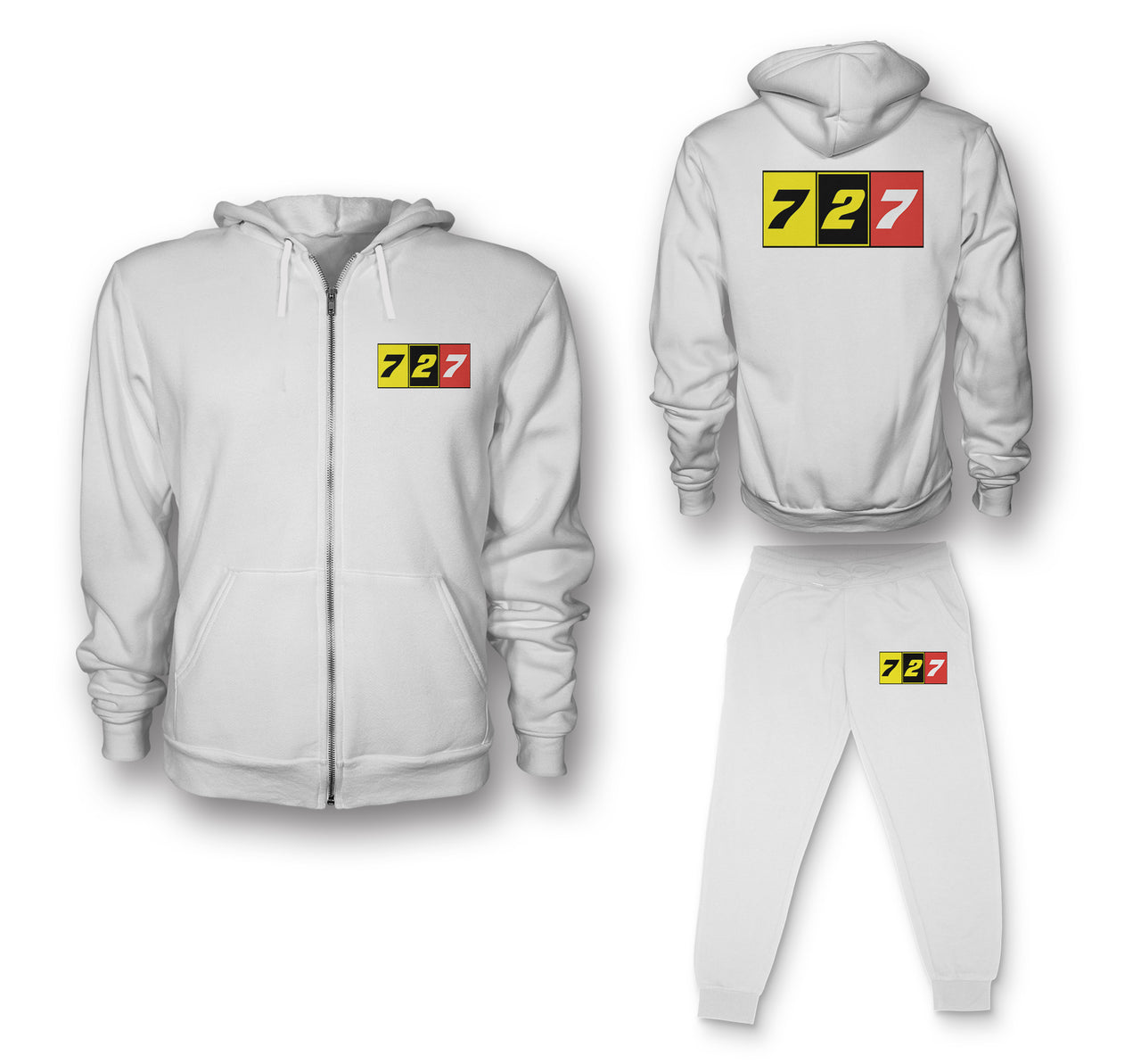 Flat Colourful 727 Designed Zipped Hoodies & Sweatpants Set