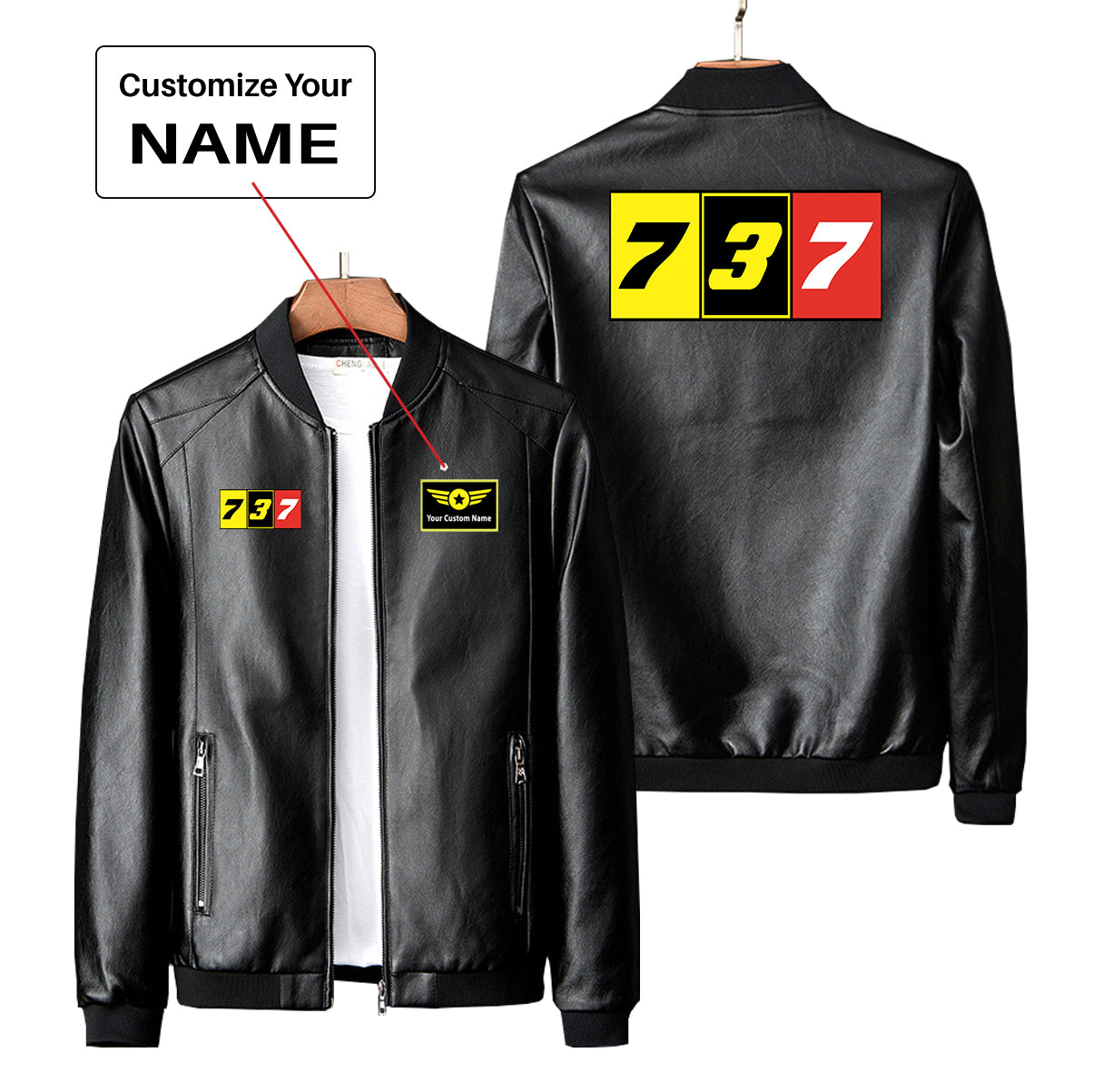 Flat Colourful 737 Designed PU Leather Jackets