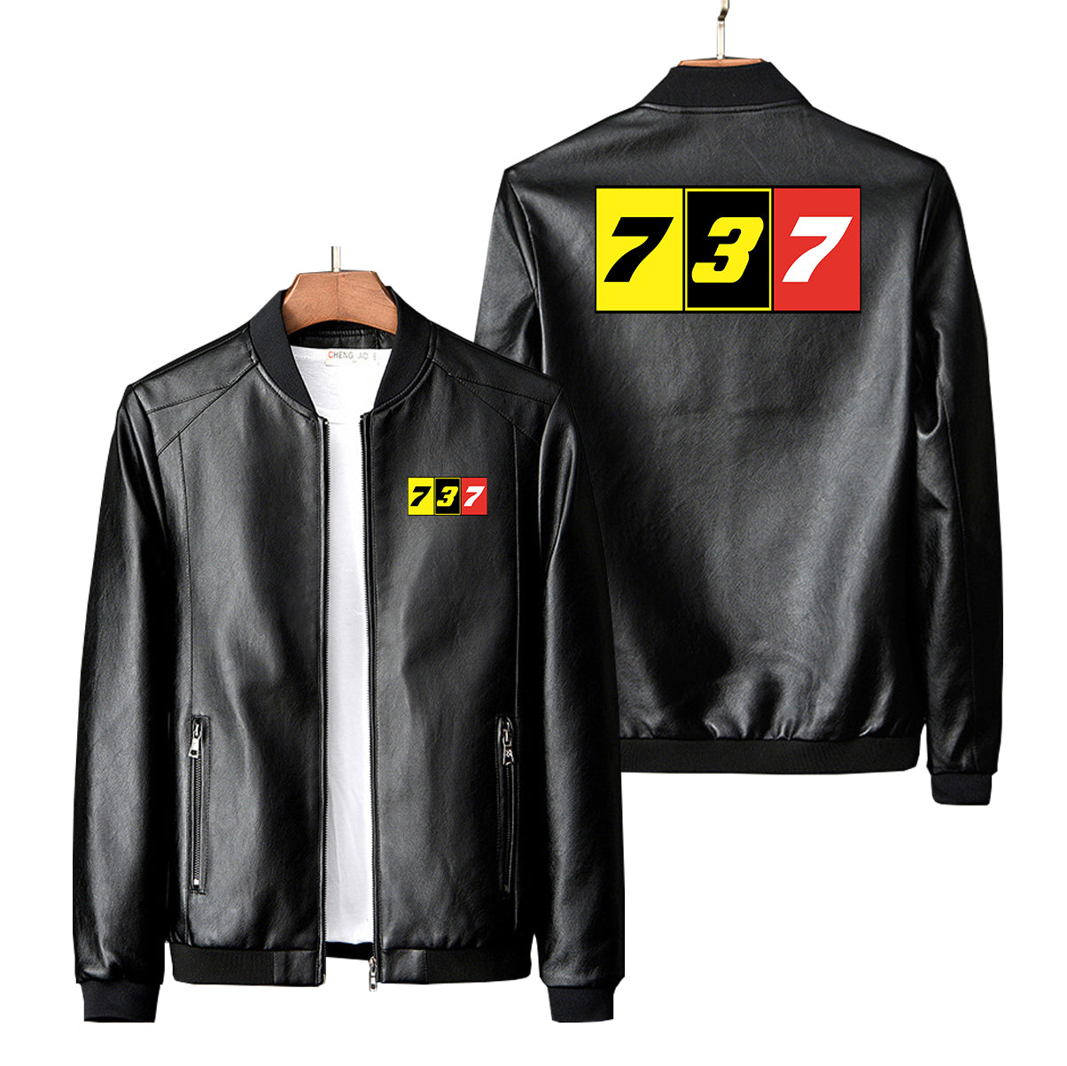 Flat Colourful 737 Designed PU Leather Jackets