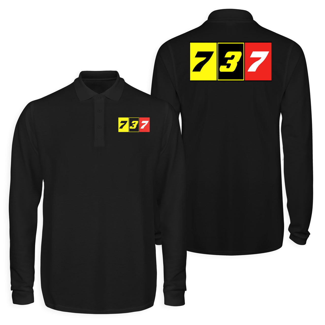 Flat Colourful 737 Designed Long Sleeve Polo T-Shirts (Double-Side)
