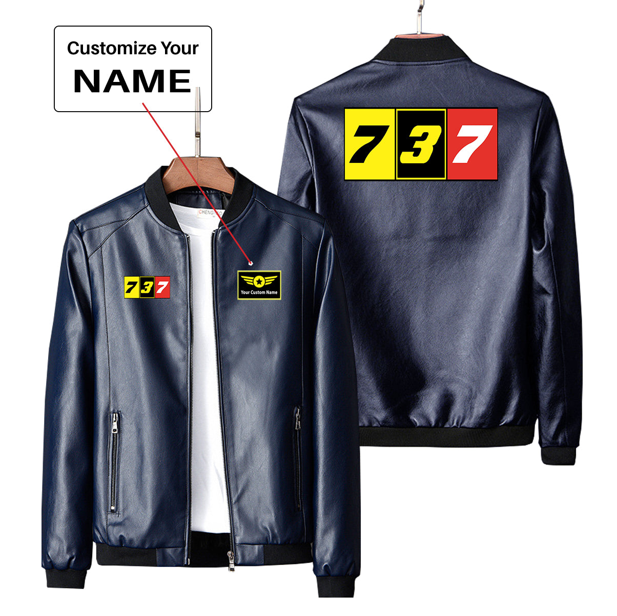 Flat Colourful 737 Designed PU Leather Jackets