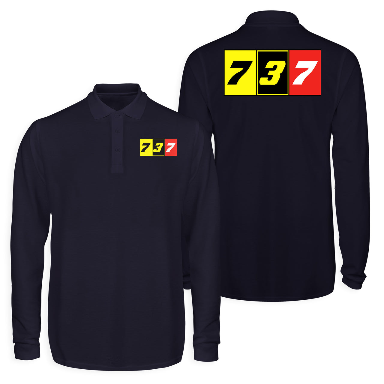 Flat Colourful 737 Designed Long Sleeve Polo T-Shirts (Double-Side)