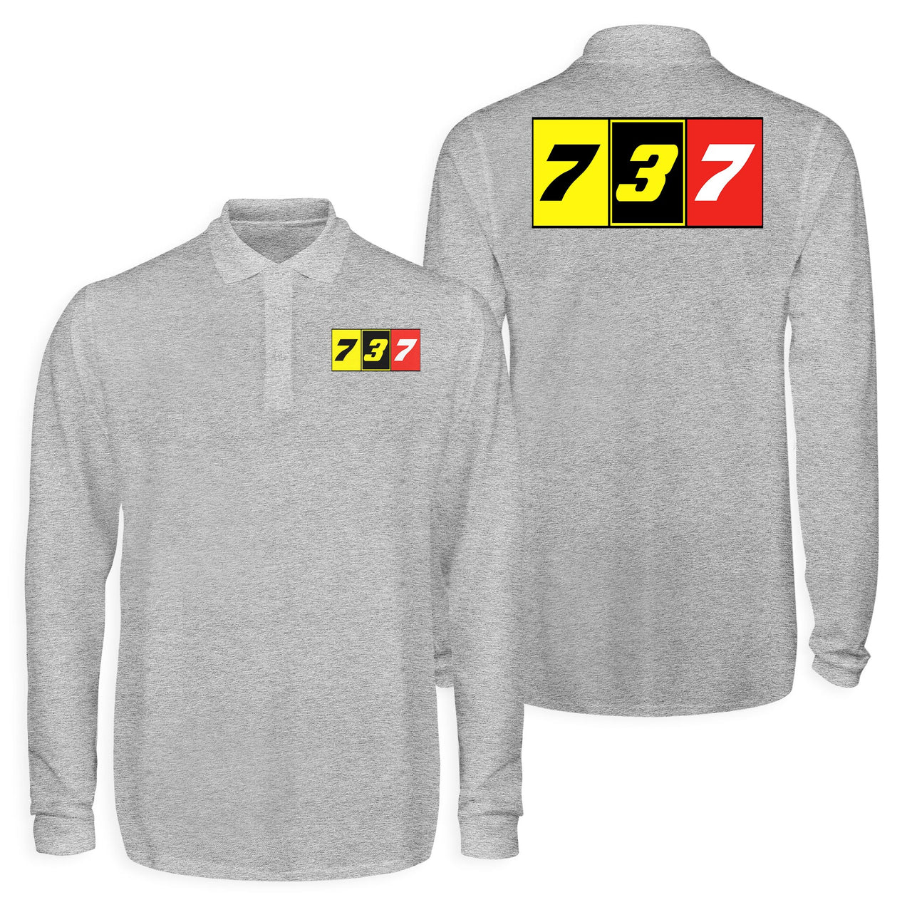 Flat Colourful 737 Designed Long Sleeve Polo T-Shirts (Double-Side)