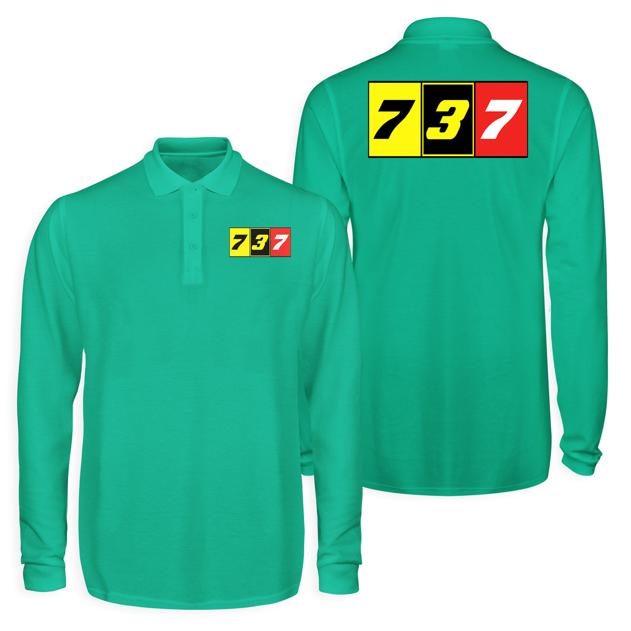 Flat Colourful 737 Designed Long Sleeve Polo T-Shirts (Double-Side)