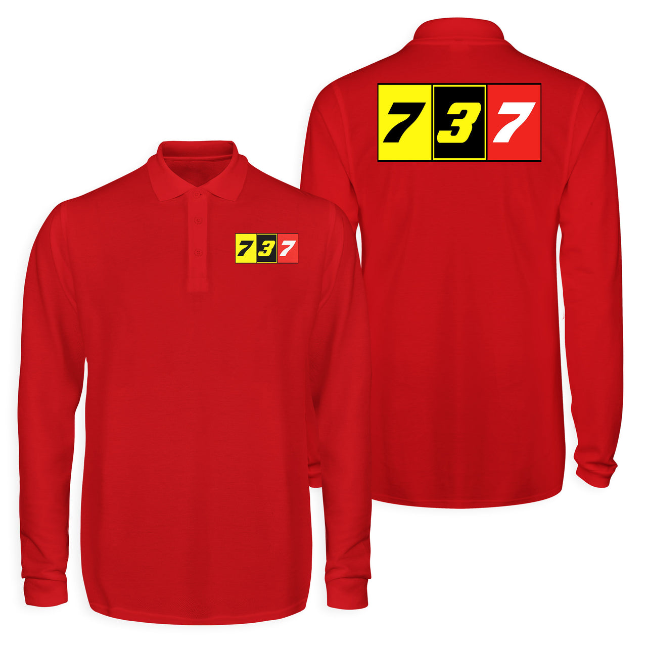 Flat Colourful 737 Designed Long Sleeve Polo T-Shirts (Double-Side)