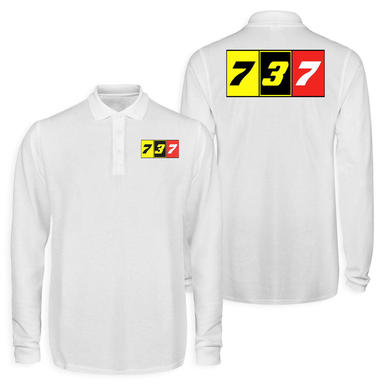 Flat Colourful 737 Designed Long Sleeve Polo T-Shirts (Double-Side)