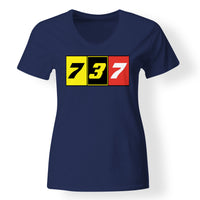 Thumbnail for Flat Colourful 737 Designed V-Neck T-Shirts