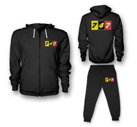 Thumbnail for Flat Colourful 747 Designed Zipped Hoodies & Sweatpants Set
