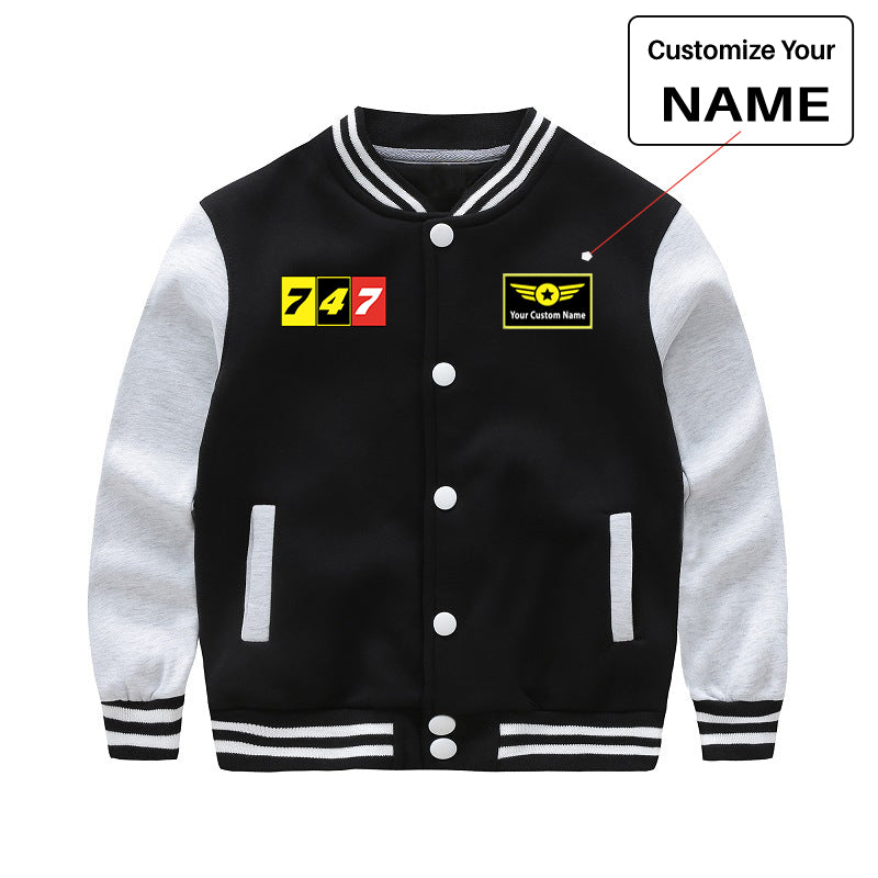 Flat Colourful 747 Designed "CHILDREN" Baseball Jackets