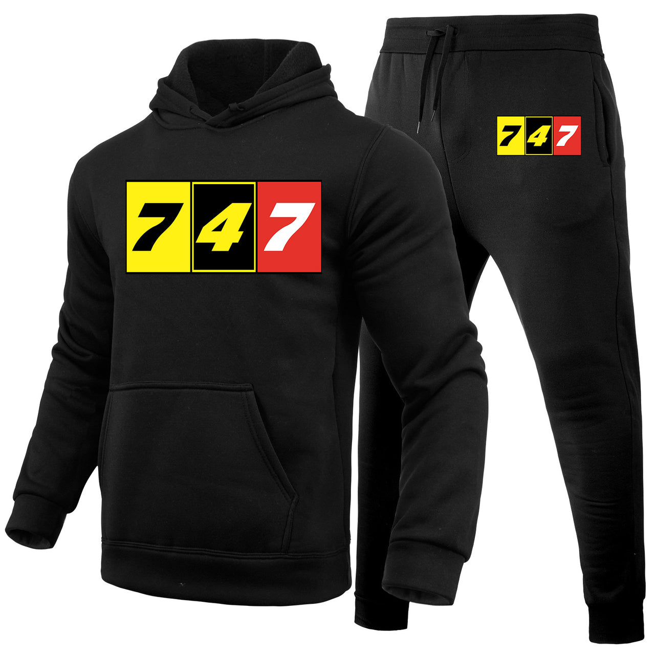 Flat Colourful 747 Designed Hoodies & Sweatpants Set