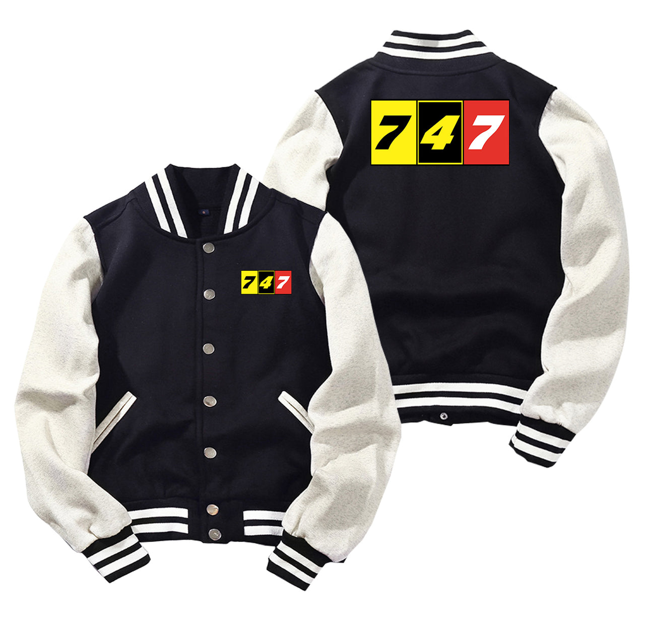 Flat Colourful 747 Designed Baseball Style Jackets