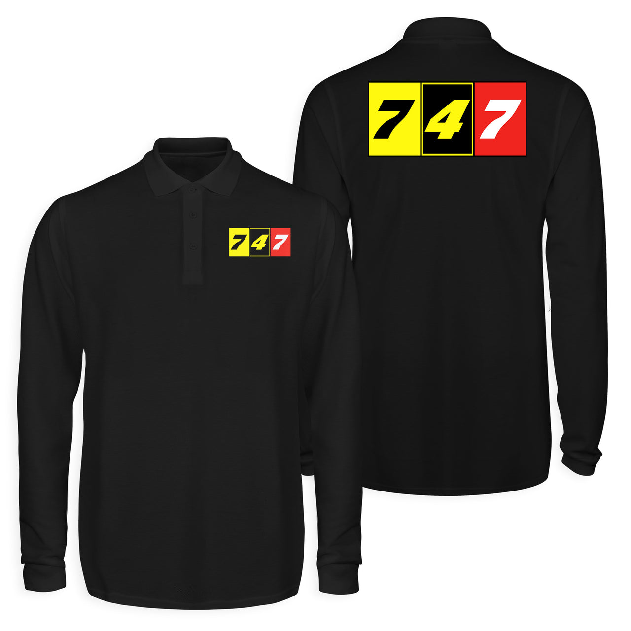 Flat Colourful 747 Designed Long Sleeve Polo T-Shirts (Double-Side)