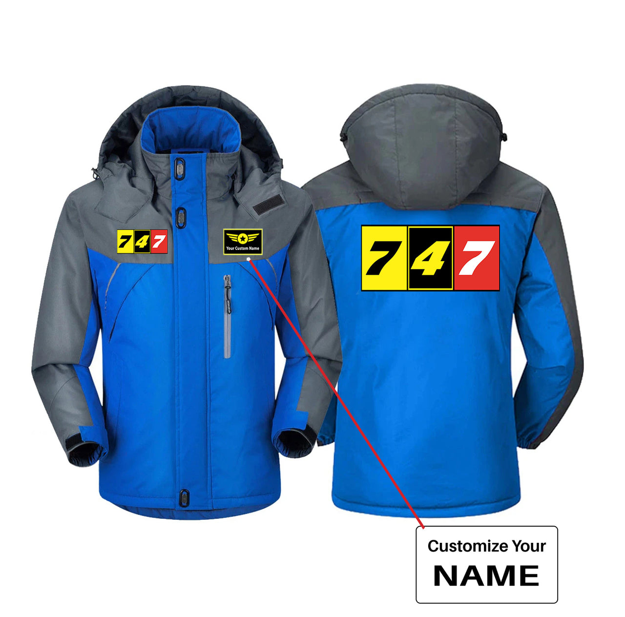Flat Colourful 747 Designed Thick Winter Jackets