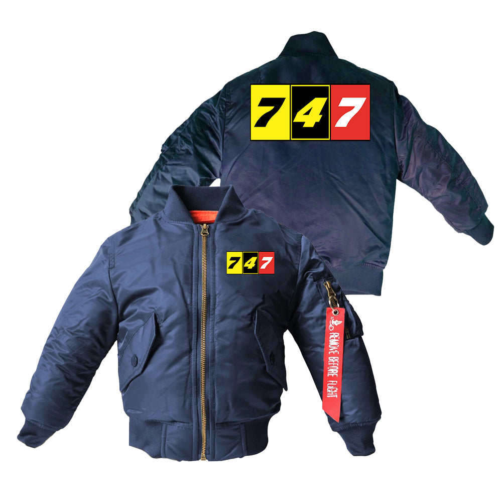 Flat Colourful 747 Designed Children Bomber Jackets