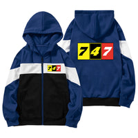 Thumbnail for Flat Colourful 747 Designed Colourful Zipped Hoodies