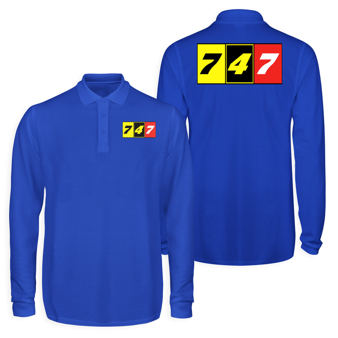 Flat Colourful 747 Designed Long Sleeve Polo T-Shirts (Double-Side)