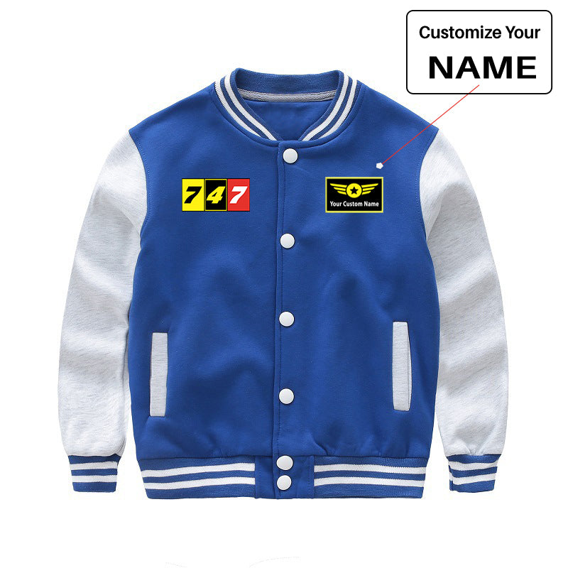 Flat Colourful 747 Designed "CHILDREN" Baseball Jackets