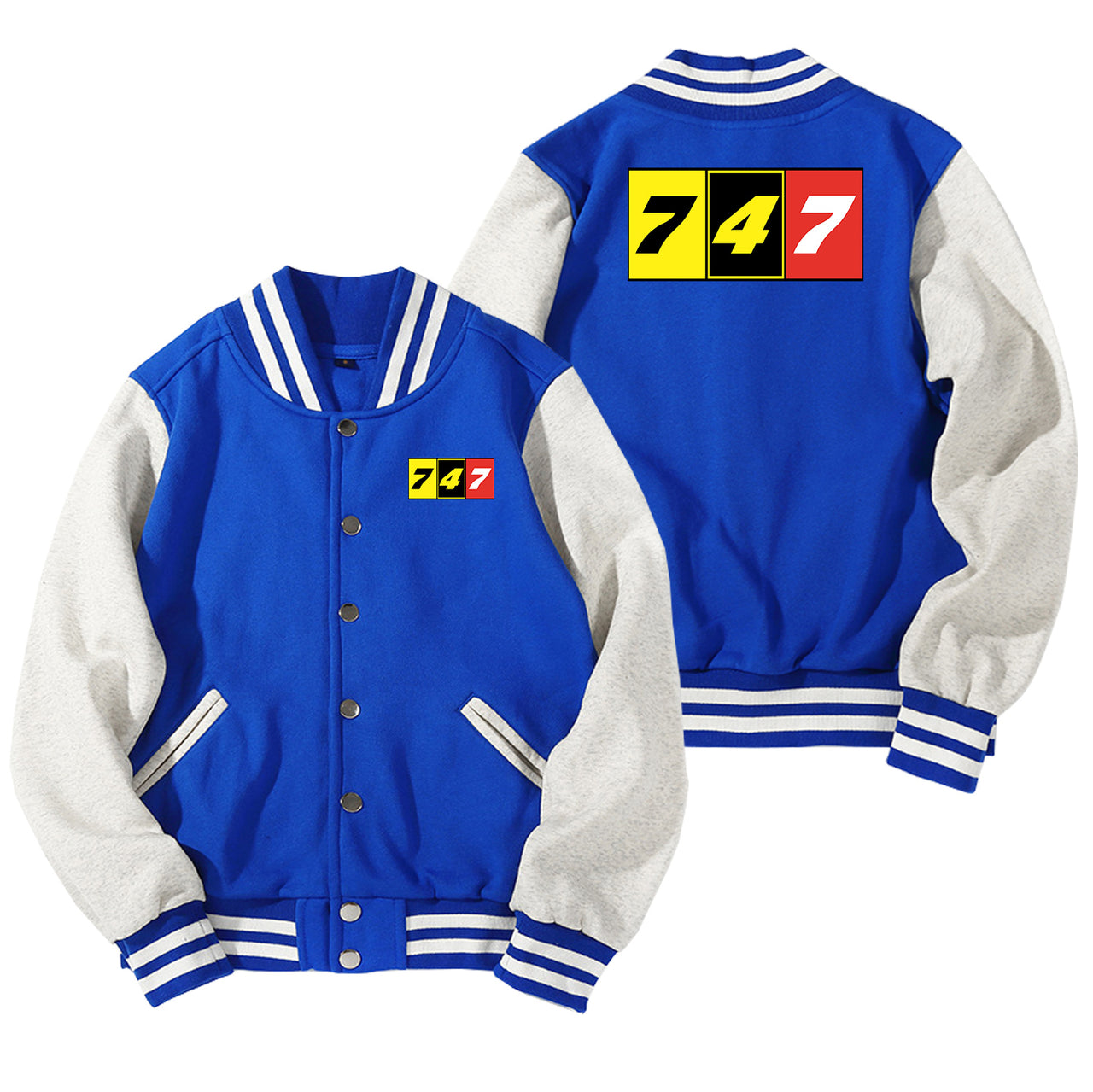 Flat Colourful 747 Designed Baseball Style Jackets